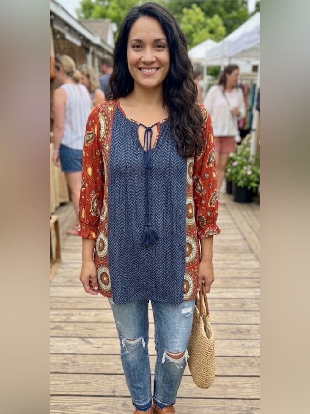 Umgee Women’s XL Boho Paisley Chevron Tunic Top / Dress⁠
